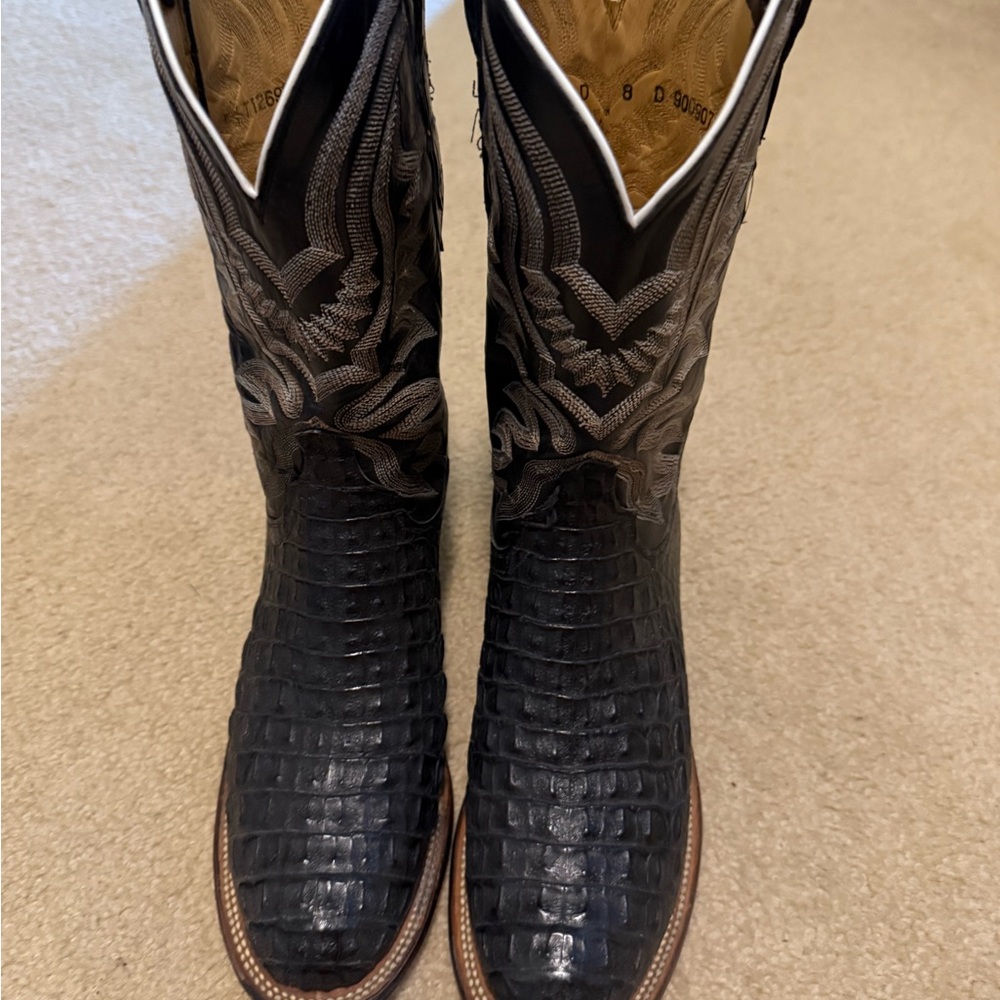 Men’s Lucchese Black Crocodile Leather Cowboy Boots 8